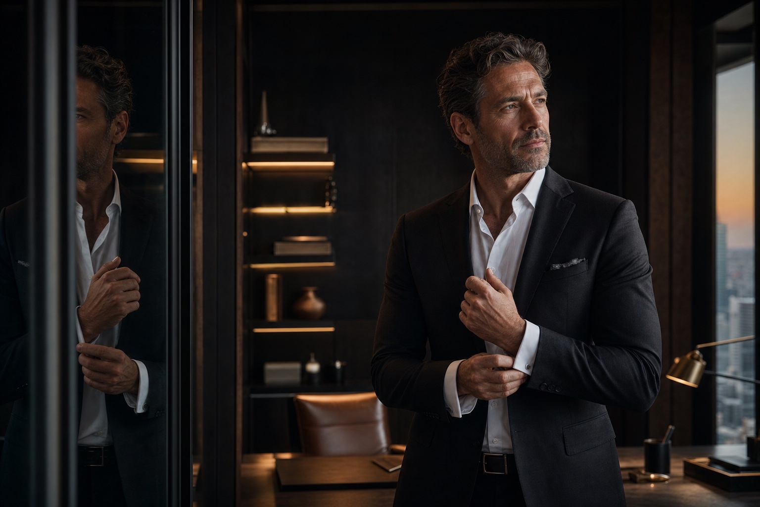 An executive preparing before a meeting
